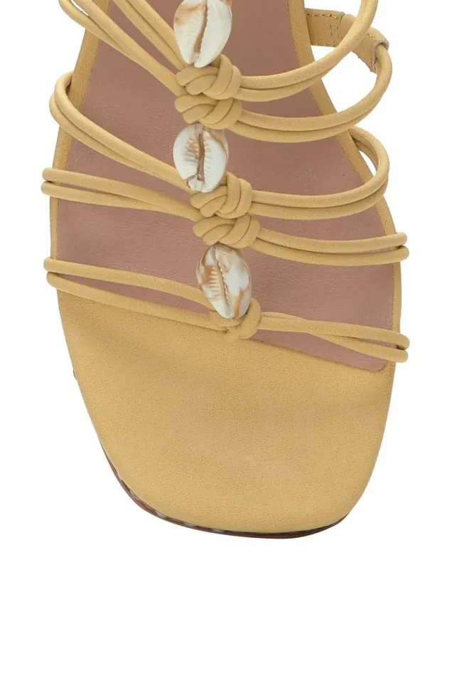Women Lucky Brand Shoes Bassie Strappy Shell Block Heel Light Yellow