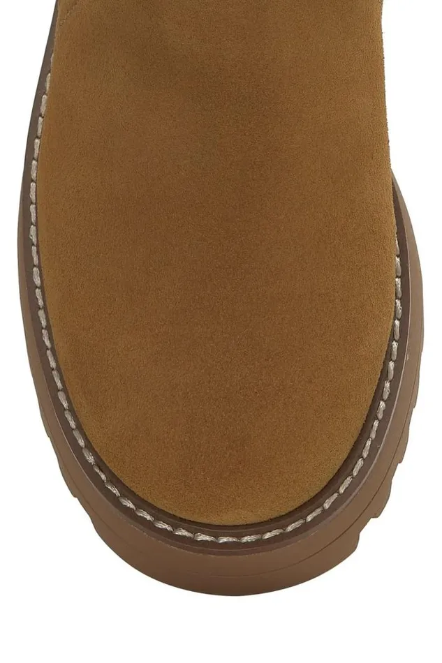 Women Lucky Brand Shoes Chameli Lug Bootie Medium Dark Beige