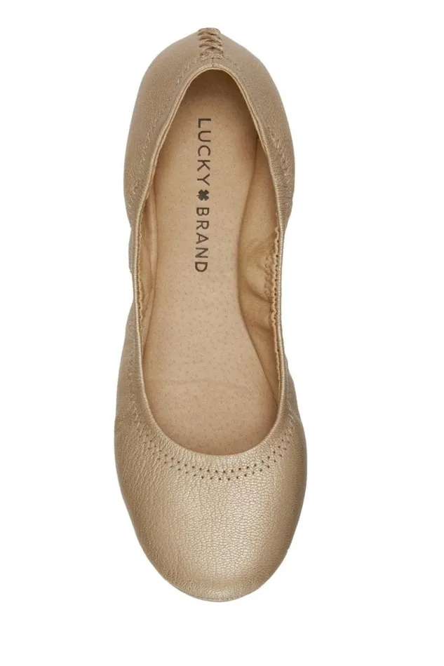 Women Lucky Brand Shoes Emmie Leather Flats Gold