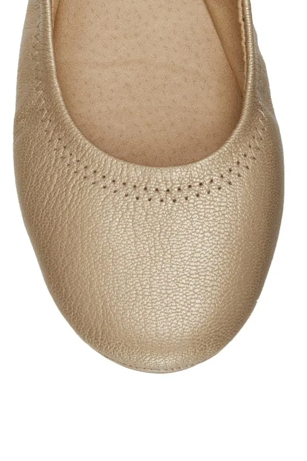 Women Lucky Brand Shoes Emmie Leather Flats Gold