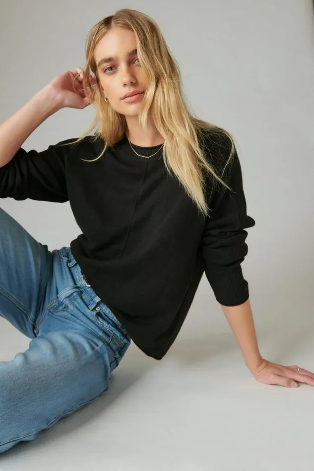 Women Lucky Brand Sweaters and Sweatshirts Cloud Soft Pullover Black