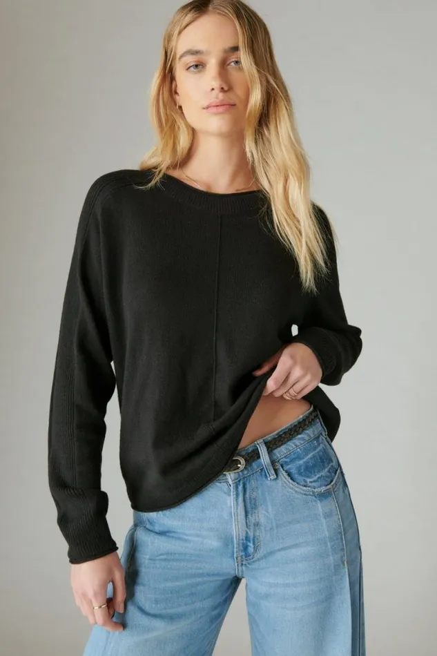 Women Lucky Brand Sweaters and Sweatshirts Cloud Soft Pullover Black