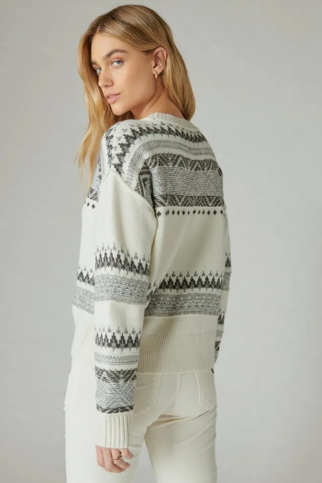 Women Lucky Brand Sweaters and Sweatshirts Fairisle Crew Sweater Whisper White Multi