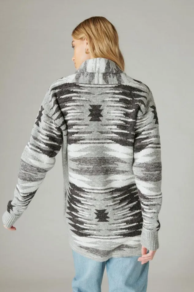 Women Lucky Brand Sweaters and Sweatshirts Southwestern Sweater Cardigan Med Heath Grey Combo