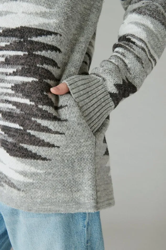 Women Lucky Brand Sweaters and Sweatshirts Southwestern Sweater Cardigan Med Heath Grey Combo