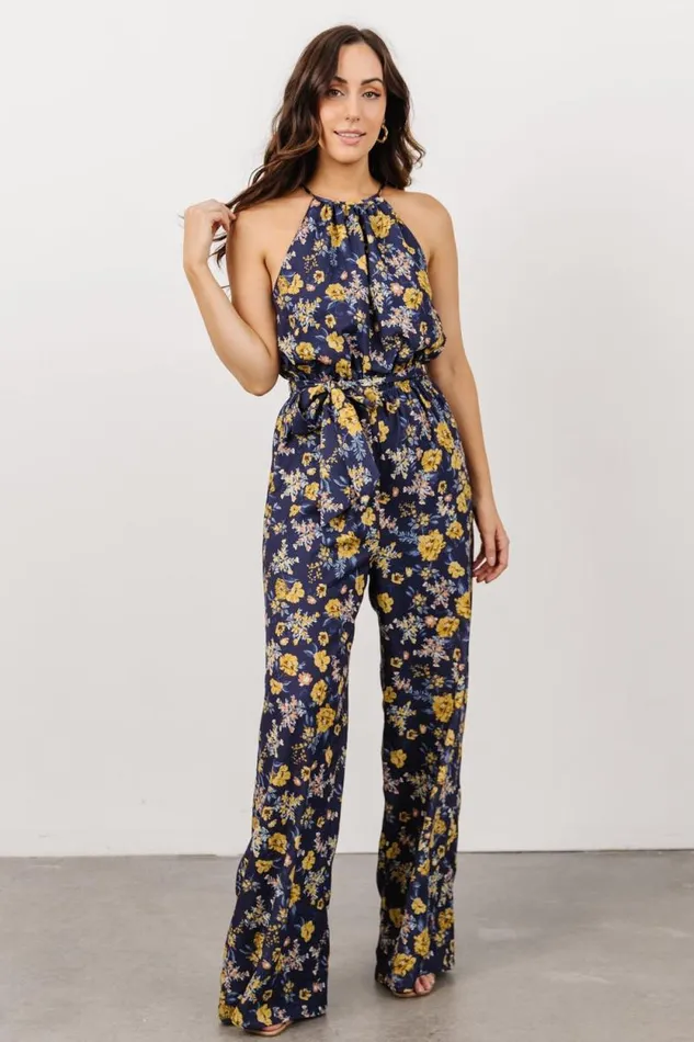 Women Mallory High Neck Jumpsuit Blue Multi Floral Baltic Born Jumpsuits and Rompers