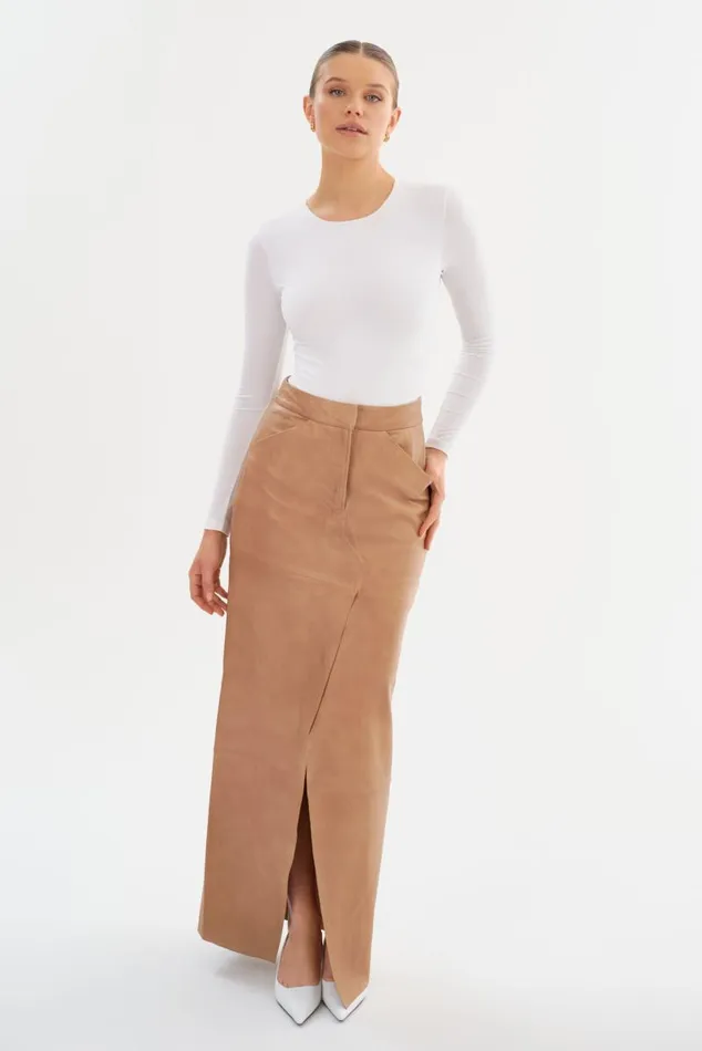 Women MARIETTE Leather Maxi Skirt Camel LAMARQUE Skirts