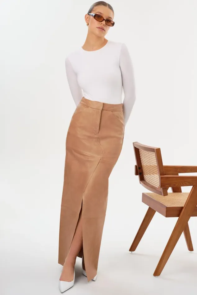Women MARIETTE Leather Maxi Skirt Camel LAMARQUE Skirts Women MARIETTE Leather Maxi Skirt Camel LAMARQUE Skirts