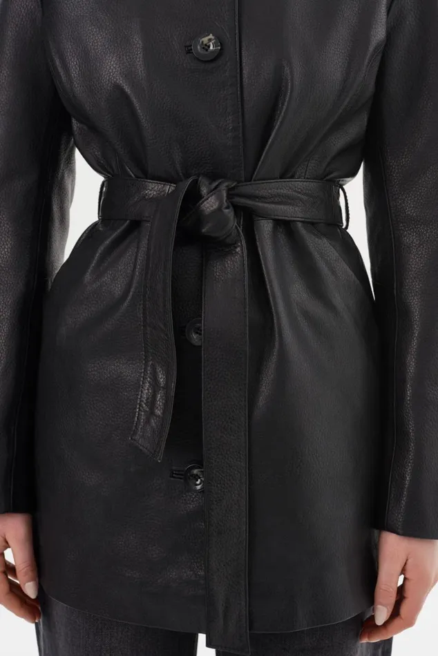Women MARLOWE Leather Trench Coat Black LAMARQUE Leather Jackets