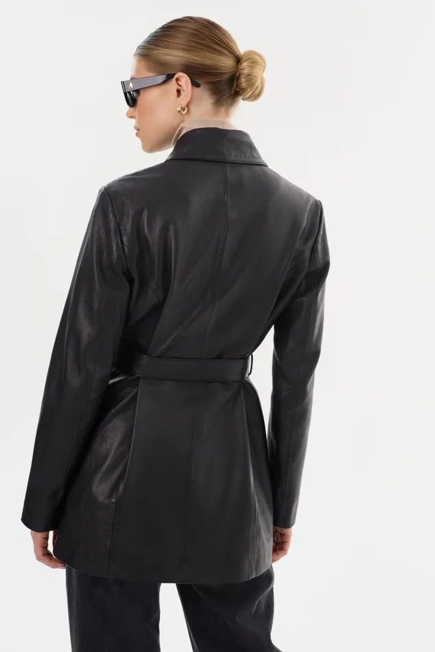 Women MARLOWE Leather Trench Coat Black LAMARQUE Leather Jackets