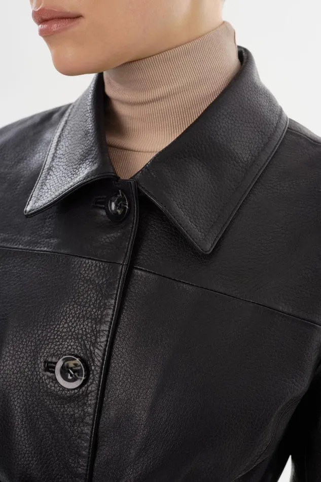 Women MARLOWE Leather Trench Coat Black LAMARQUE Leather Jackets