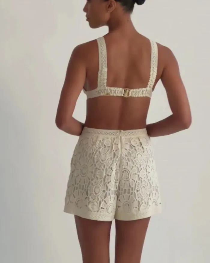 Women Matching Sets PatBO Crochet High Waist Shorts Wheat