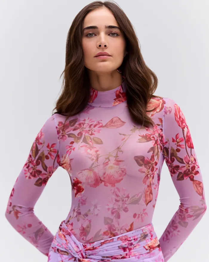 Women Matching Sets PatBO Floral Haze Stretch Tulle Bodysuit Violet