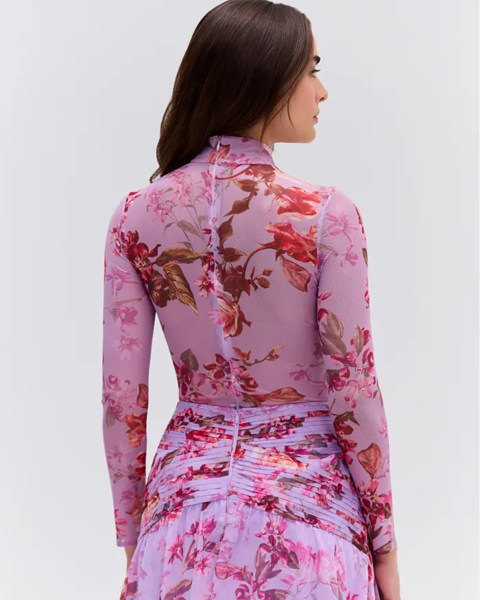 Women Matching Sets PatBO Floral Haze Stretch Tulle Bodysuit Violet