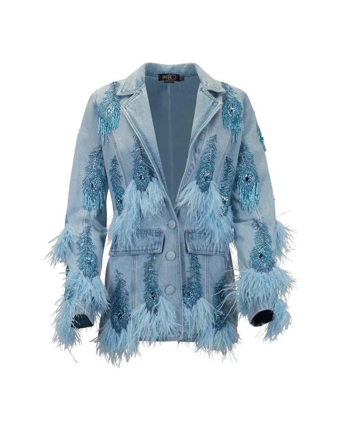 Women Matching Sets PatBO HandBeaded Denim Blazer FINAL SALE Denim
