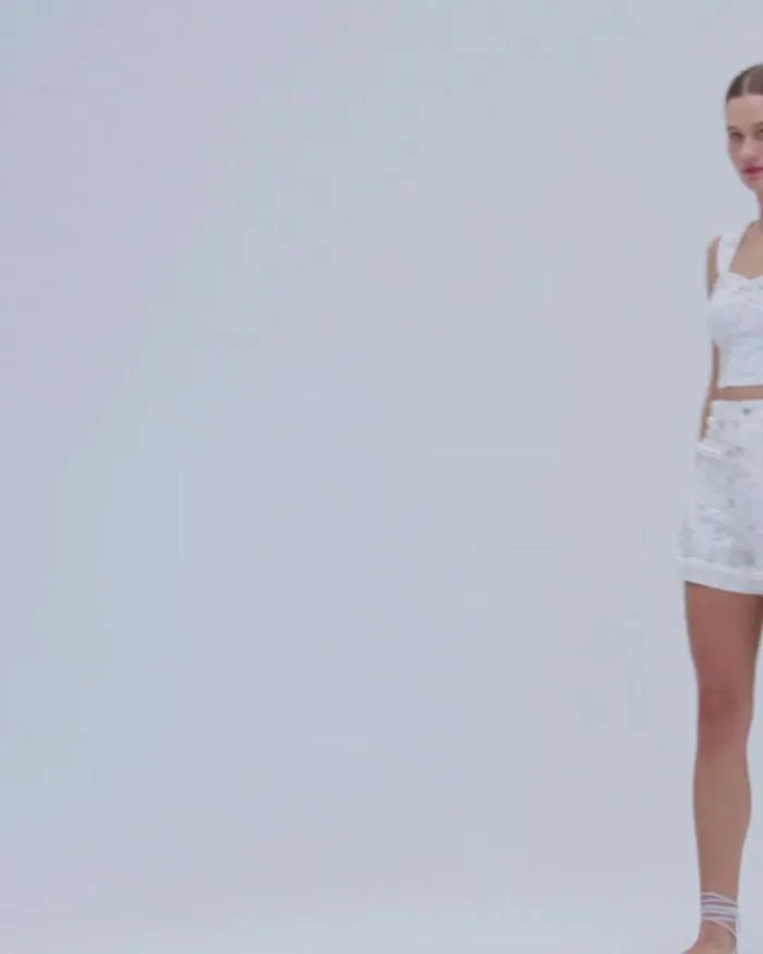 Women Matching Sets PatBO HandBeaded Denim Shorts White