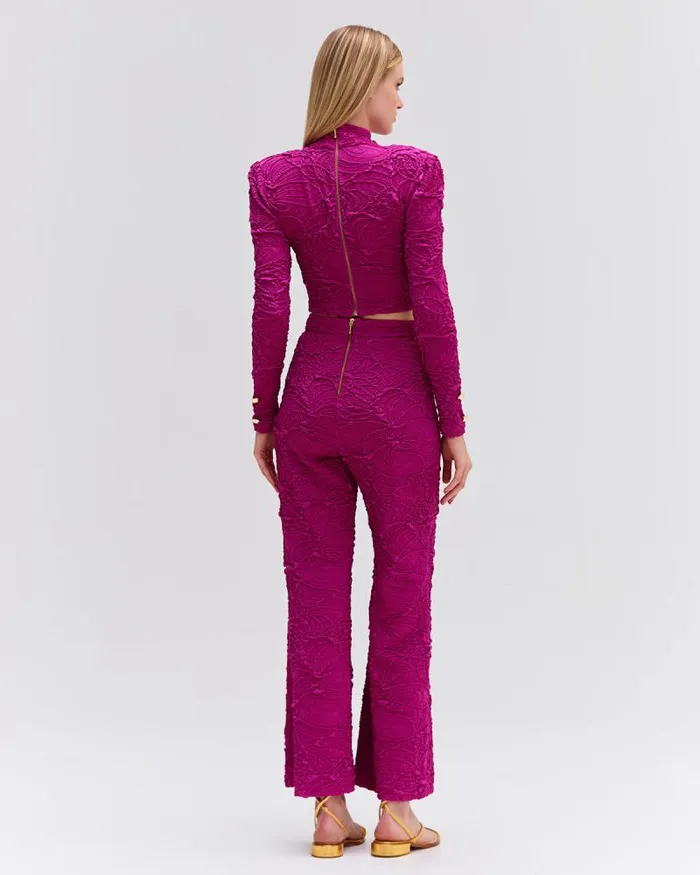 Women Matching Sets PatBO Jacquard Mock Neck Cropped Top Raspberry