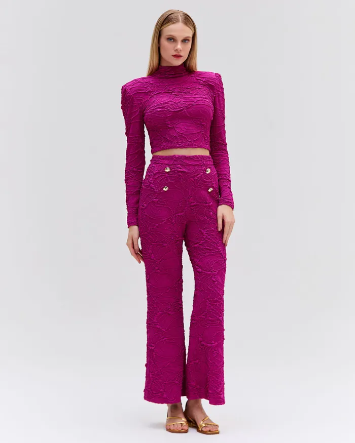 Women Matching Sets PatBO Jacquard Mock Neck Cropped Top Raspberry