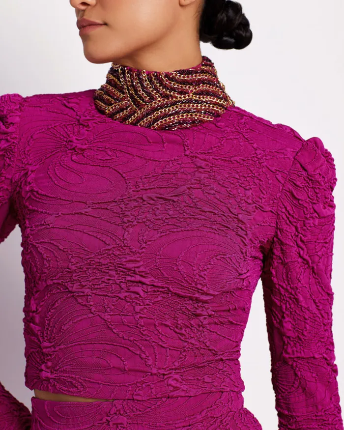 Women Matching Sets PatBO Jacquard Mock Neck Cropped Top Raspberry