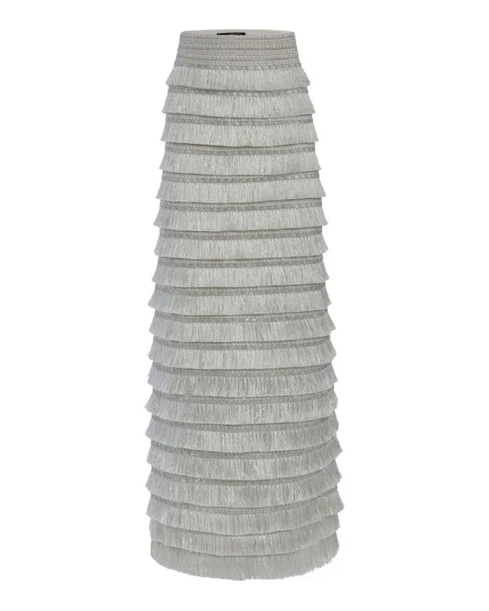 Women Matching Sets PatBO Metallic Fringe Maxi Skirt Silver