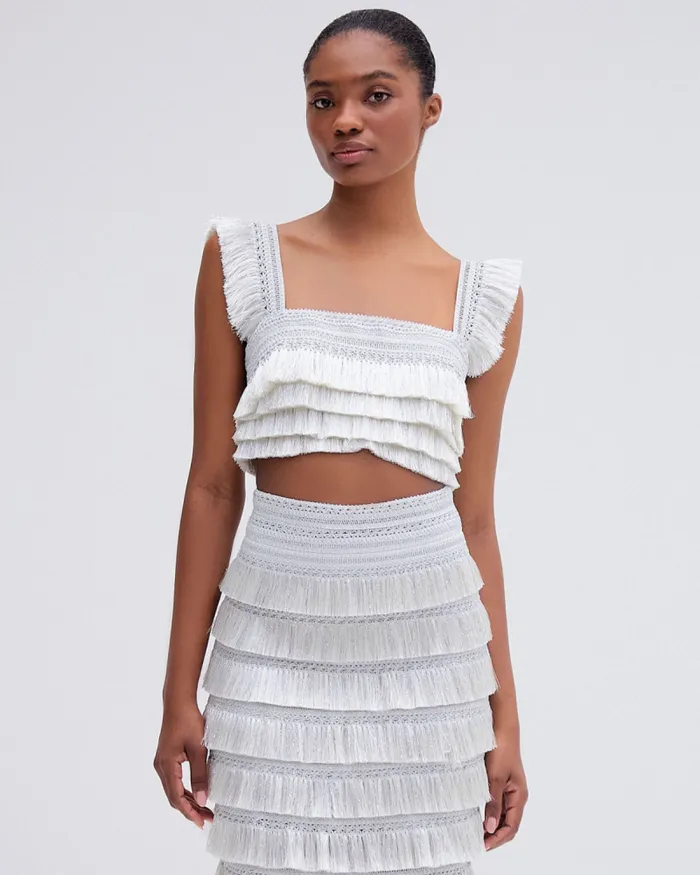 Women Matching Sets PatBO Metallic Fringe Maxi Skirt Silver