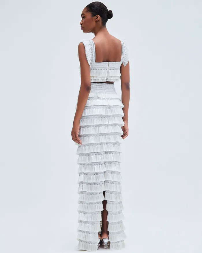 Women Matching Sets PatBO Metallic Fringe Maxi Skirt Silver