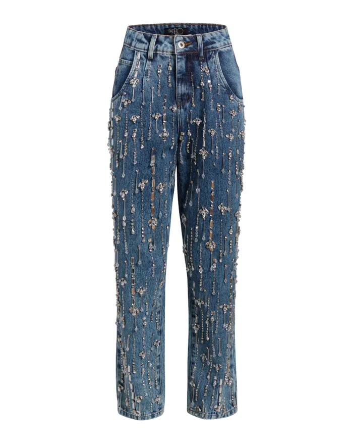 Women Matching Sets PatBO Rhinestone Beaded Jeans Denim