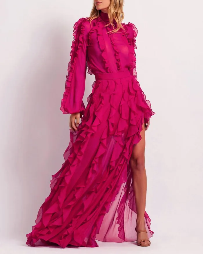 Women Matching Sets PatBO Ruffle Maxi Skirt FINAL SALE Fuchsia