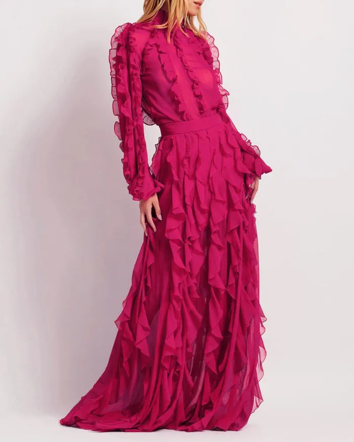 Women Matching Sets PatBO Ruffle Maxi Skirt FINAL SALE Fuchsia