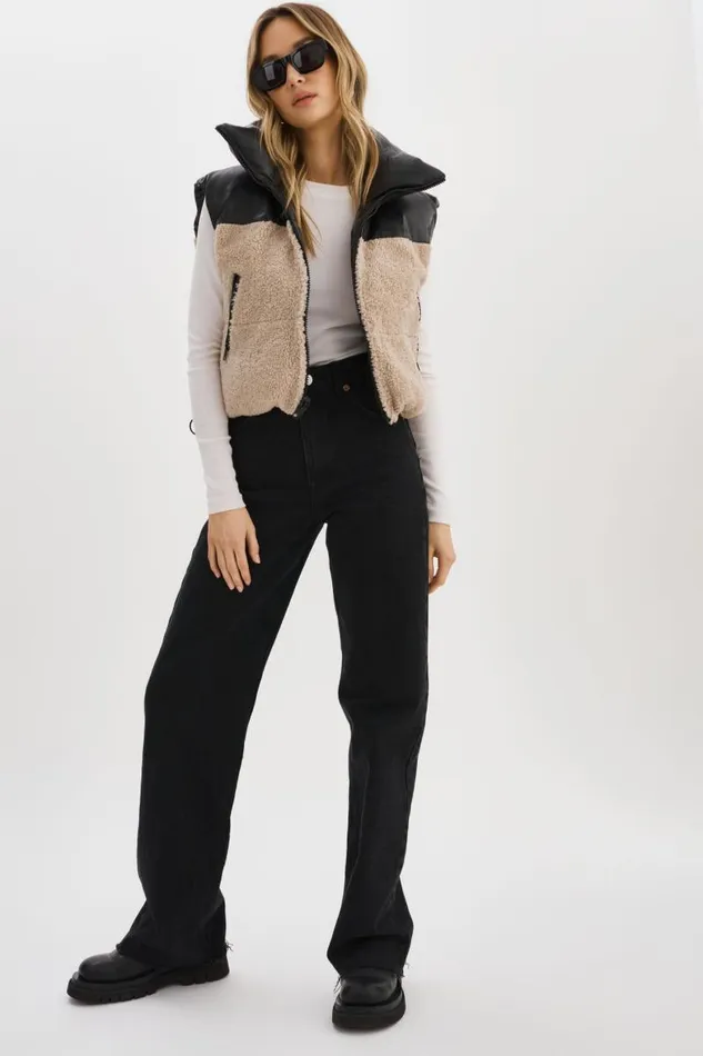 Women MELICIA Reversible Puffer Vest Blackecru LAMARQUE Sherpa Women MELICIA Reversible Puffer Vest Blackecru LAMARQUE Sherpa