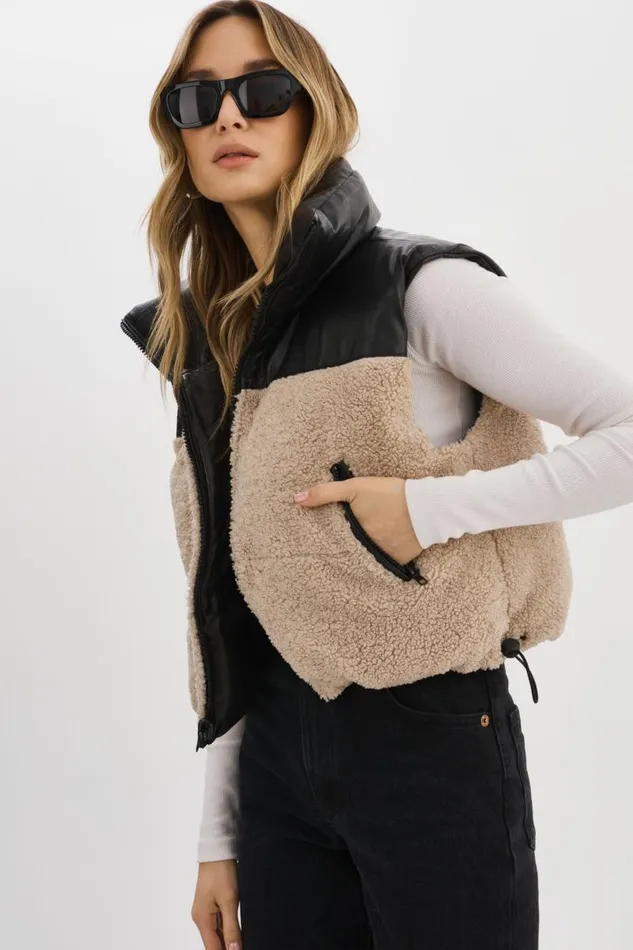 Women MELICIA Reversible Puffer Vest Blackecru LAMARQUE Sherpa Women MELICIA Reversible Puffer Vest Blackecru LAMARQUE Sherpa