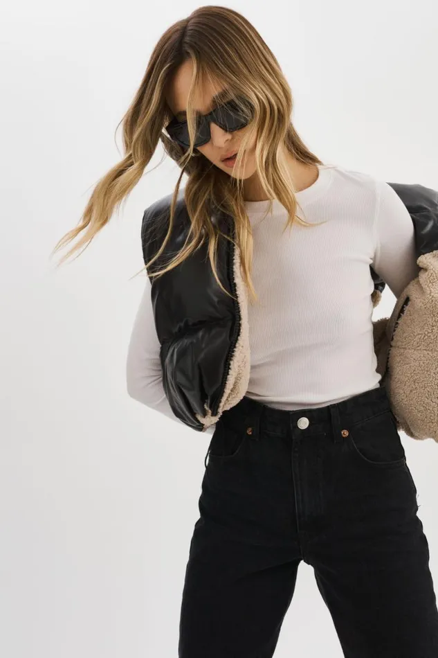 Women MELICIA Reversible Puffer Vest Blackecru LAMARQUE Sherpa Women MELICIA Reversible Puffer Vest Blackecru LAMARQUE Sherpa