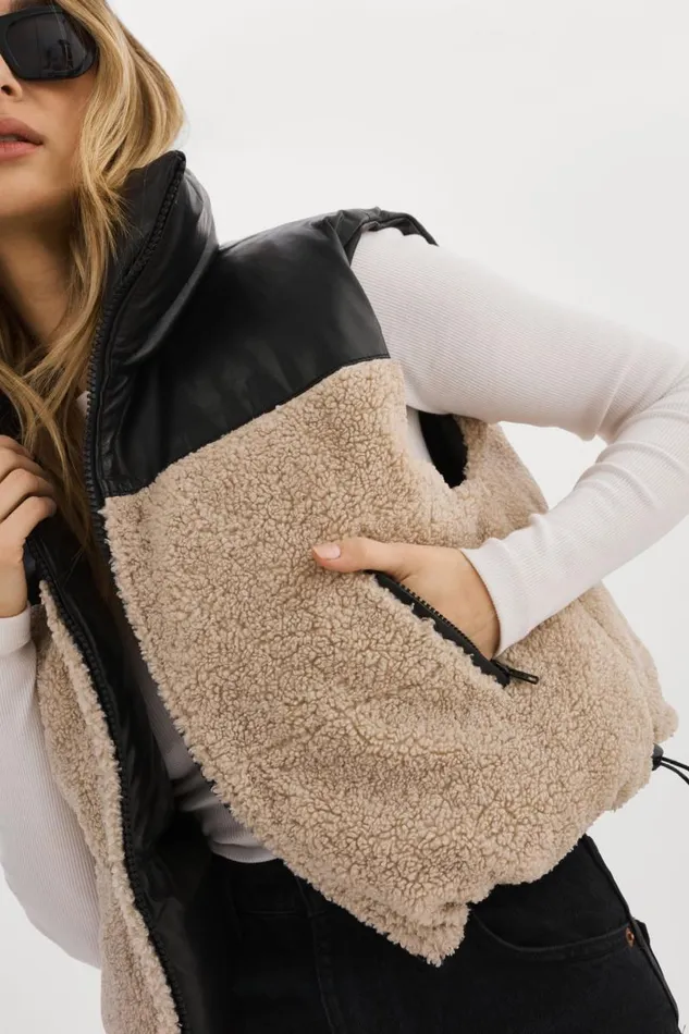 Women MELICIA Reversible Puffer Vest Blackecru LAMARQUE Sherpa Women MELICIA Reversible Puffer Vest Blackecru LAMARQUE Sherpa