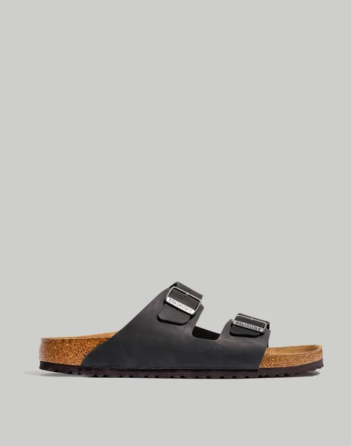 WomenMen Sandals Madewell Birkenstock Arizona Soft Footbed Sandals In Oiled Leather True Black