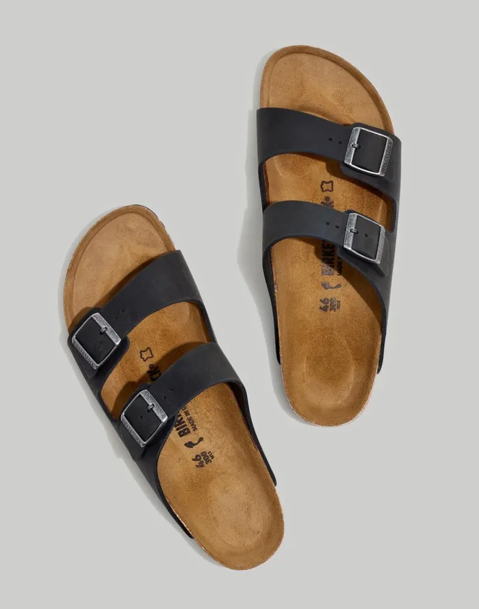 WomenMen Sandals Madewell Birkenstock Arizona Soft Footbed Sandals In Oiled Leather True Black