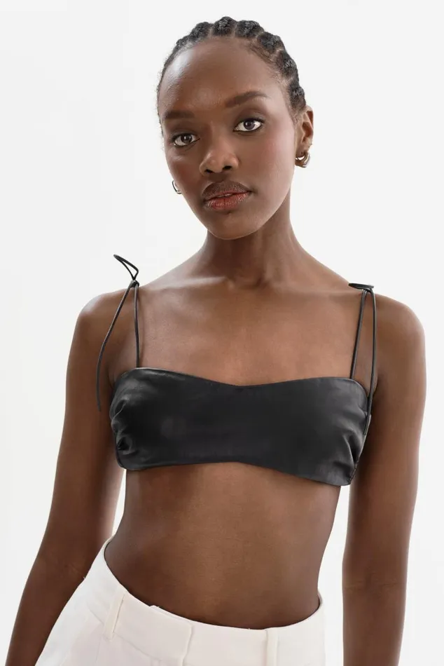 Women MERANIA Leather Bralette Black LAMARQUE Tops