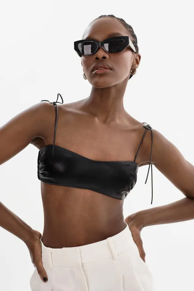 Women MERANIA Leather Bralette Black LAMARQUE Tops