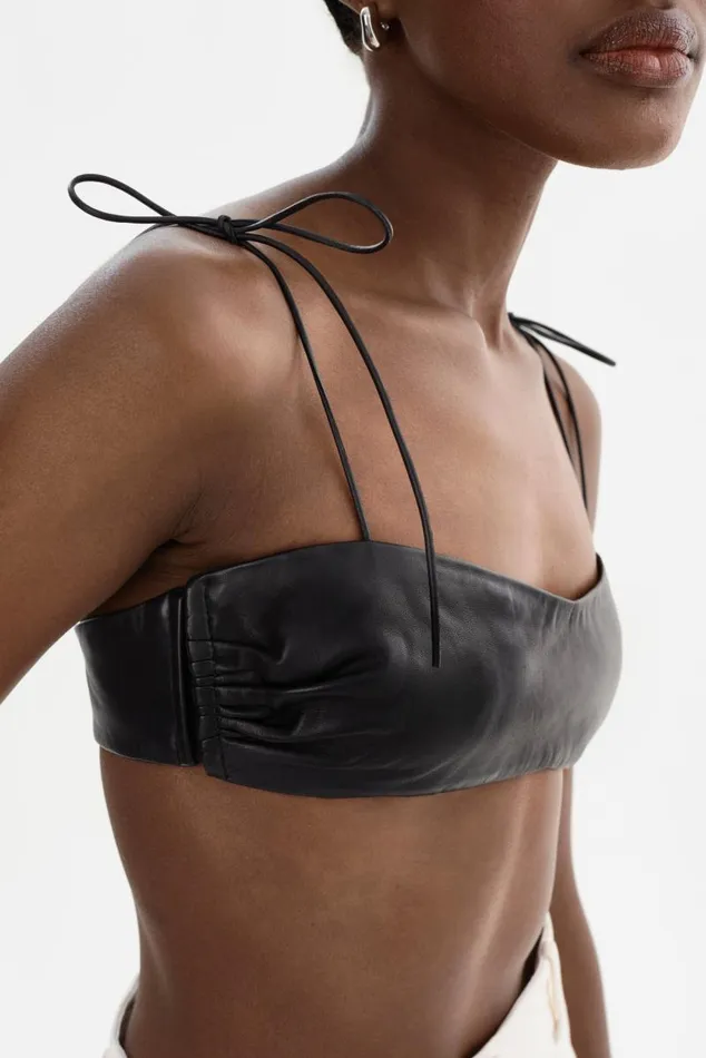 Women MERANIA Leather Bralette Black LAMARQUE Tops