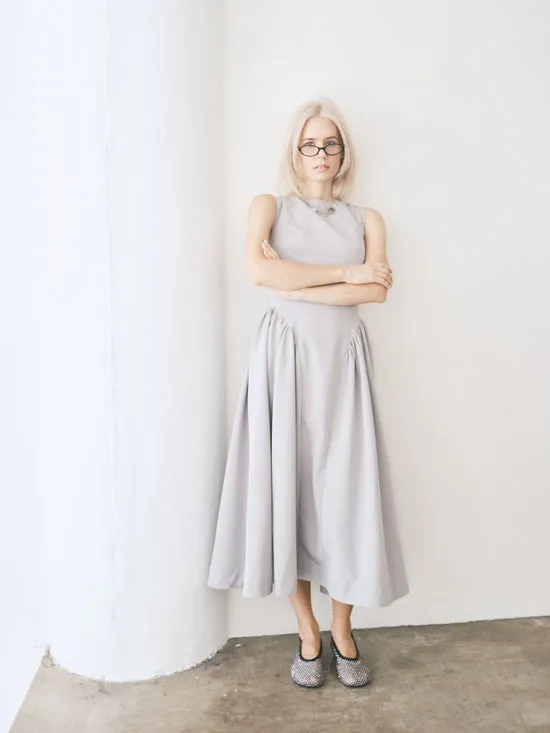 Women Midi Dress Front Pleat Grey Dresses Lisa Says Gah