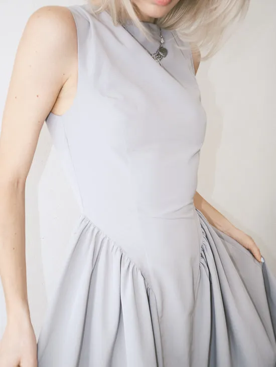 Women Midi Dress Front Pleat Grey Dresses Lisa Says Gah