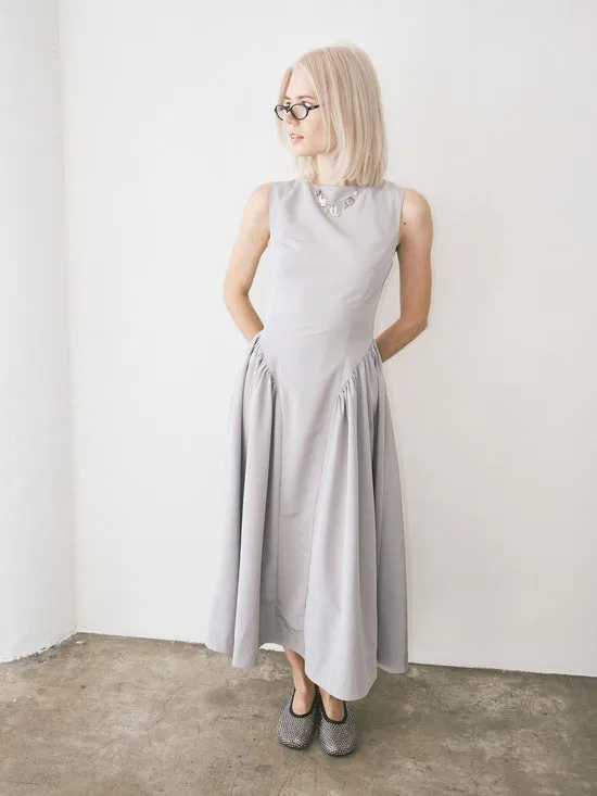 Women Midi Dress Front Pleat Grey Dresses Lisa Says Gah