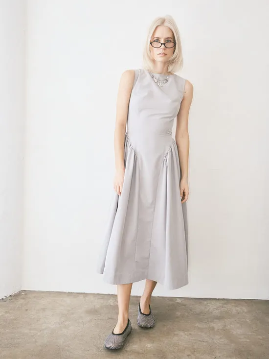 Women Midi Dress Front Pleat Grey Dresses Lisa Says Gah