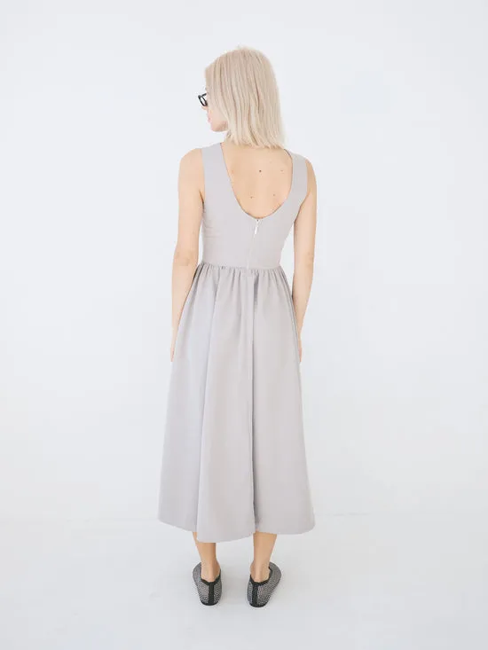Women Midi Dress Front Pleat Grey Dresses Lisa Says Gah