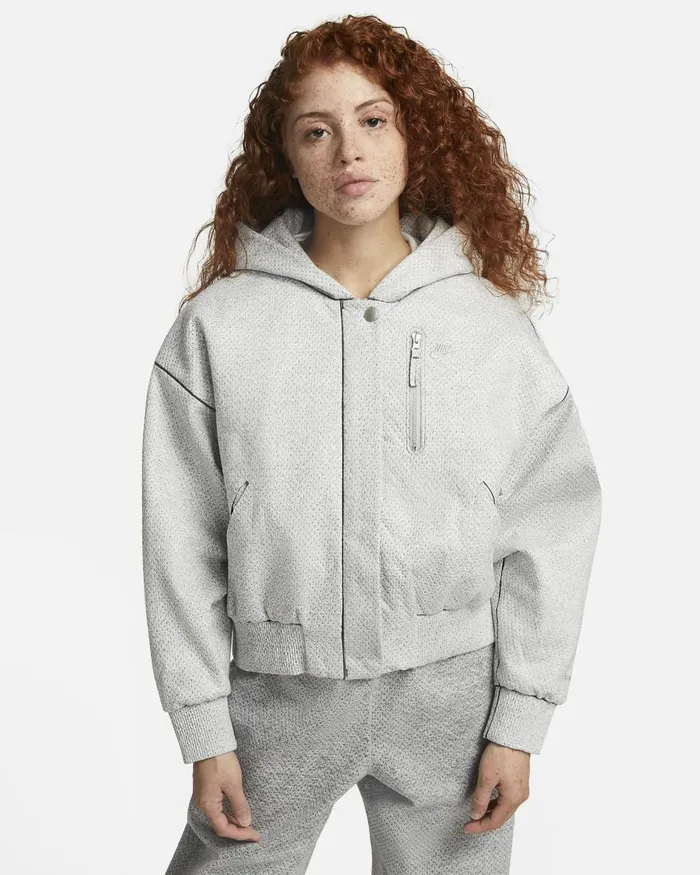 Women Nike All Clothing Forward Bomber Jacket Light Smoke Greyheatheranthracitelight Smoke Grey