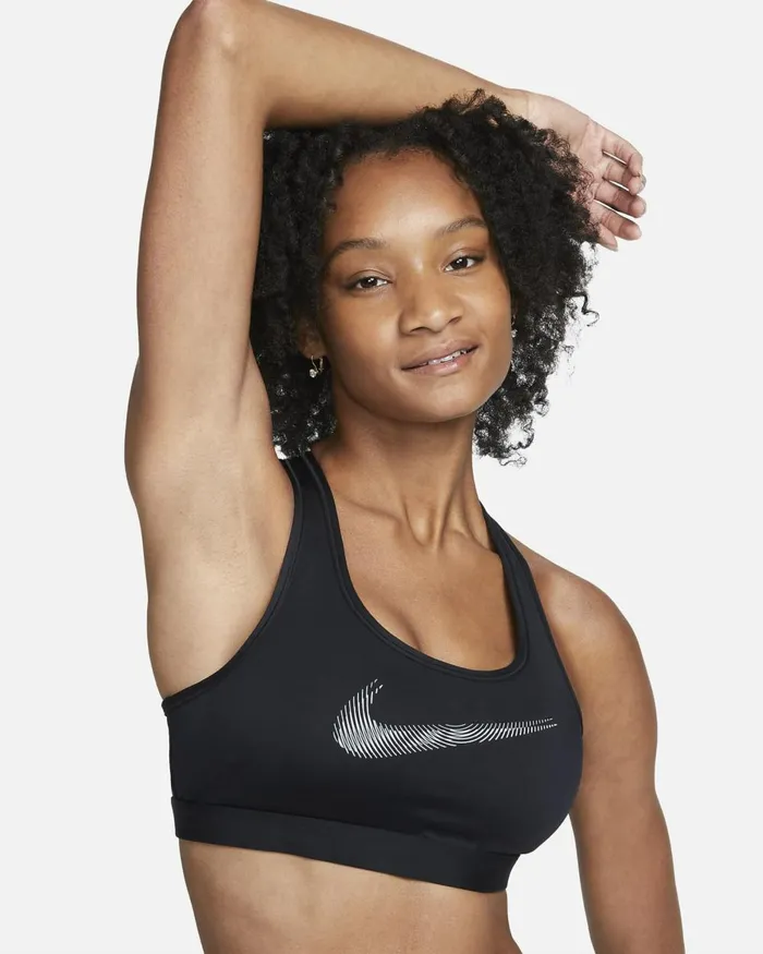 Women Nike Sports Bras Swoosh MediumSupport Blackblackcool Grey