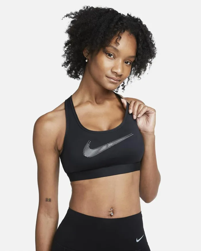 Women Nike Sports Bras Swoosh MediumSupport Blackblackcool Grey