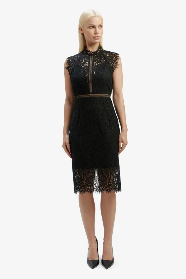 Women Occasion Dresses Bardot Lace Panel Dress In Black Black