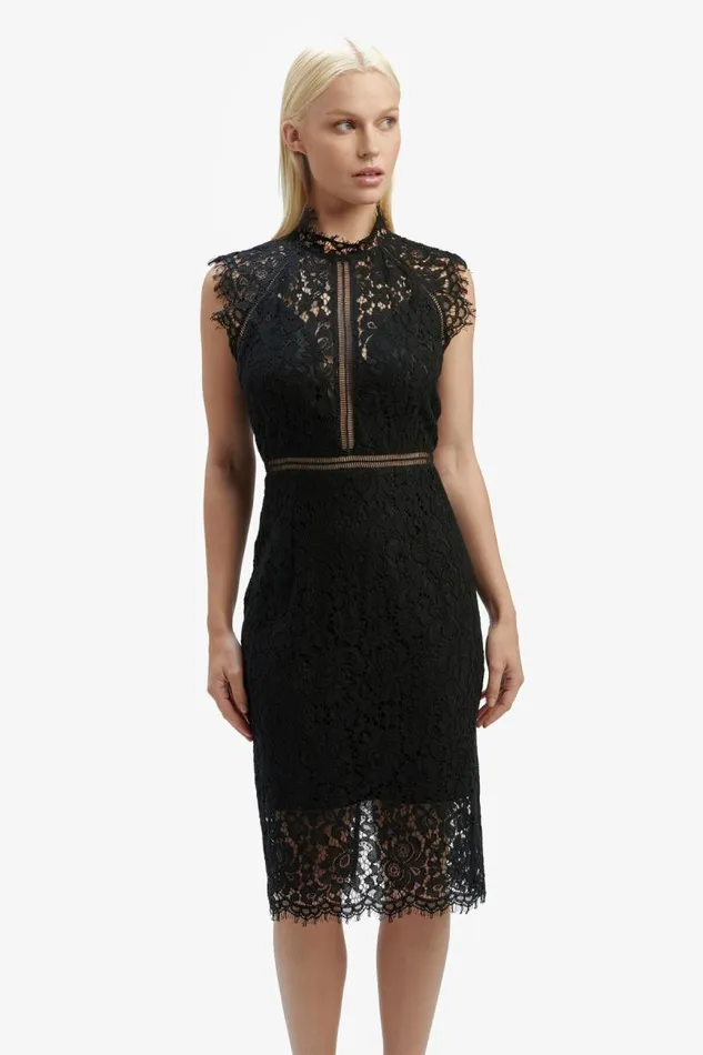 Women Occasion Dresses Bardot Lace Panel Dress In Black Black