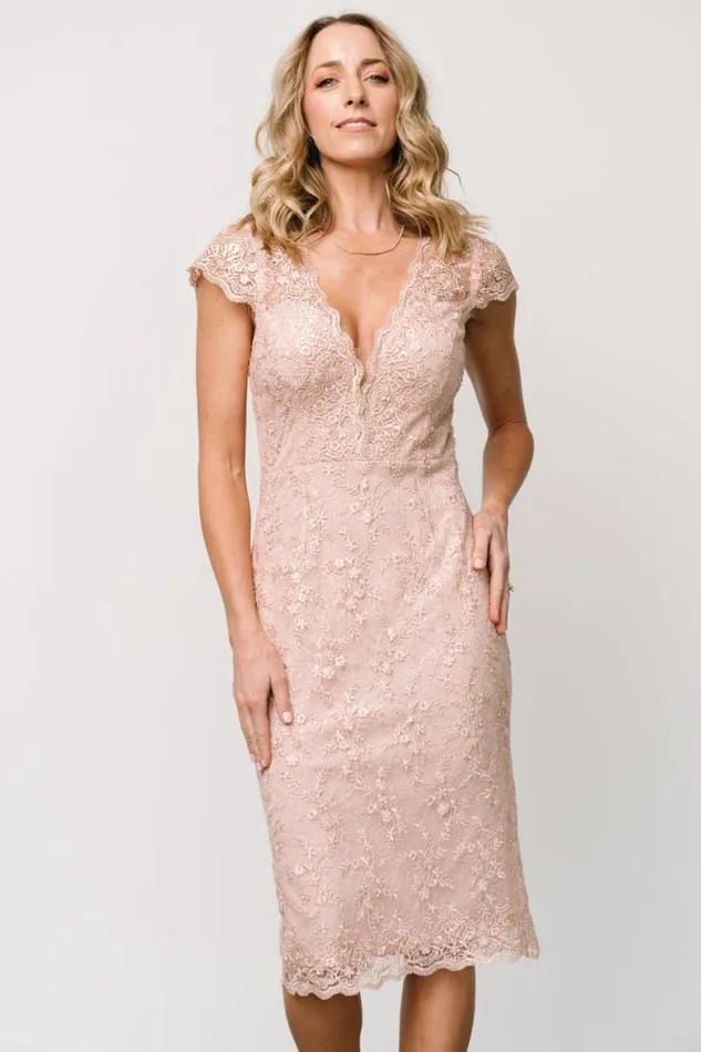 Women Oriana Embossed Shimmer Midi Dress Nude Blush Baltic Born Embellished and Sequined