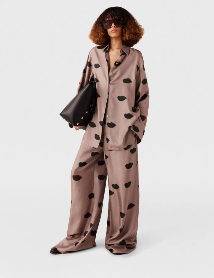 Women Oversized Lips Print Pants Ashy Mauve Stella McCartney Pants And Shorts